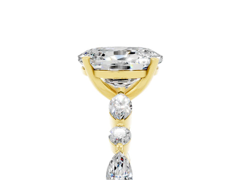 Yellow gold Oval Cut Moissanite Solitaire with Side Stones on a Pavé Band and Four-Prong Setting_5