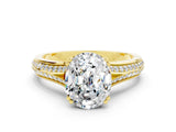 Yellow gold Oval Cut Moissanite Split Shank Engagement Ring with Pavé Band