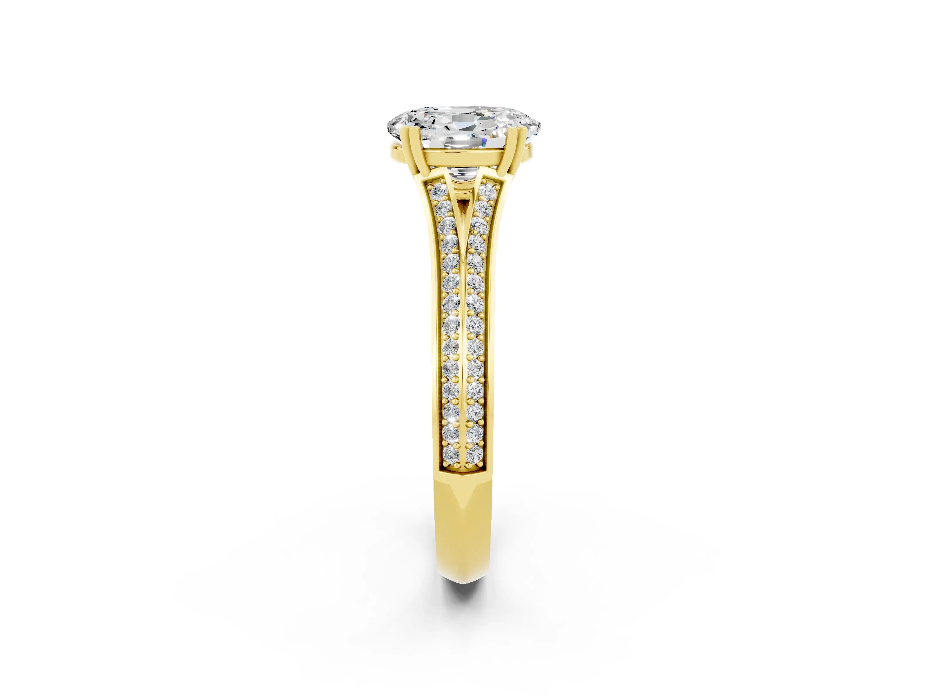 Yellow gold Oval Cut Moissanite Split Shank Engagement Ring with Pavé Band_2