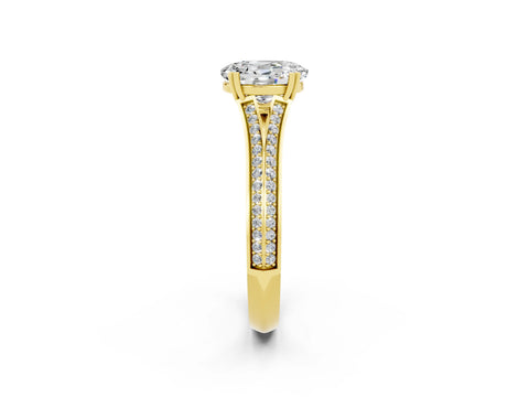 Yellow gold Oval Cut Moissanite Split Shank Engagement Ring with Pavé Band_2