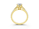 Yellow gold Oval Cut Moissanite Split Shank Engagement Ring with Pavé Band_3