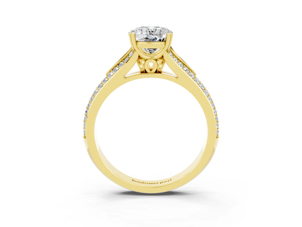 Yellow gold Oval Cut Moissanite Split Shank Engagement Ring with Pavé Band