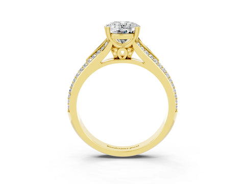 Yellow gold Oval Cut Moissanite Split Shank Engagement Ring with Pavé Band_3
