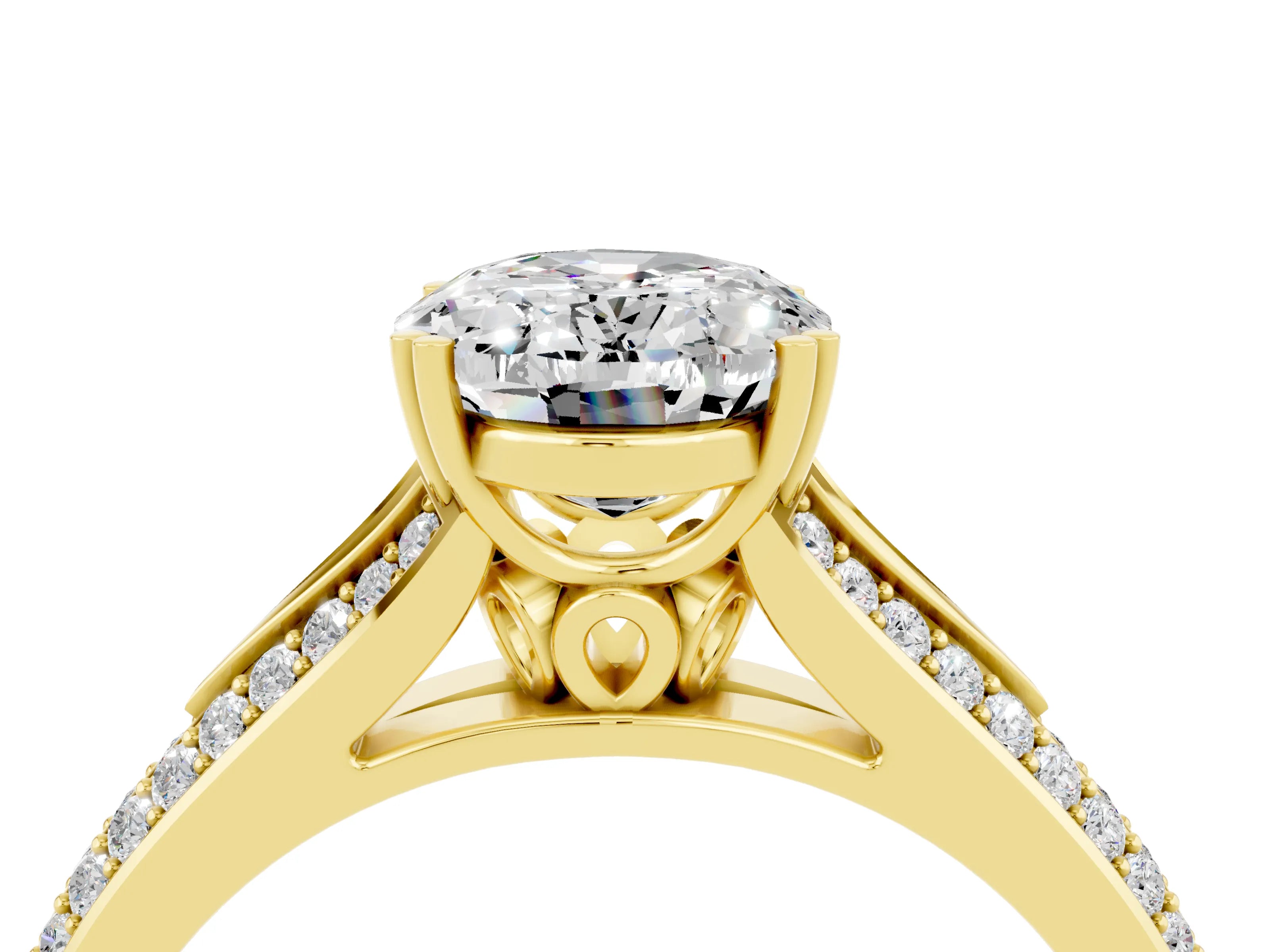 Yellow gold Oval Cut Moissanite Split Shank Engagement Ring with Pavé Band_4