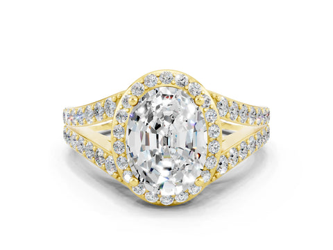 Yellow gold Oval Cut Moissanite Split Shank Halo Ring with Four-Prong Setting_12