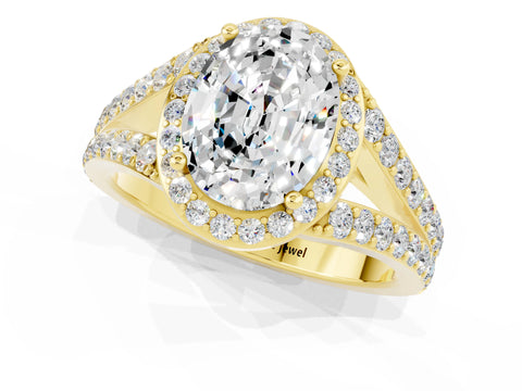 Yellow gold Oval Cut Moissanite Split Shank Halo Ring with Four-Prong Setting_13