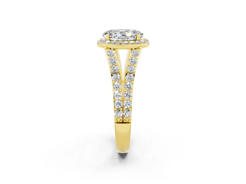 Yellow gold Oval Cut Moissanite Split Shank Halo Ring with Four-Prong Setting_14