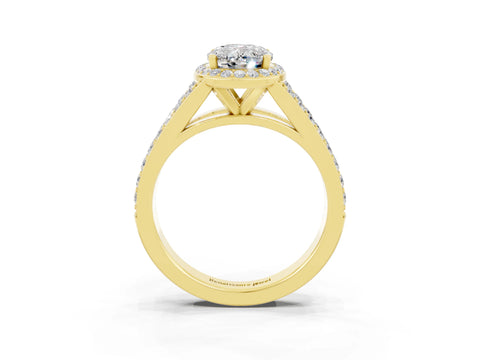 Yellow gold Oval Cut Moissanite Split Shank Halo Ring with Four-Prong Setting_15