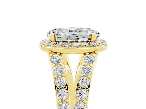 Yellow gold Oval Cut Moissanite Split Shank Halo Ring with Four-Prong Setting_17