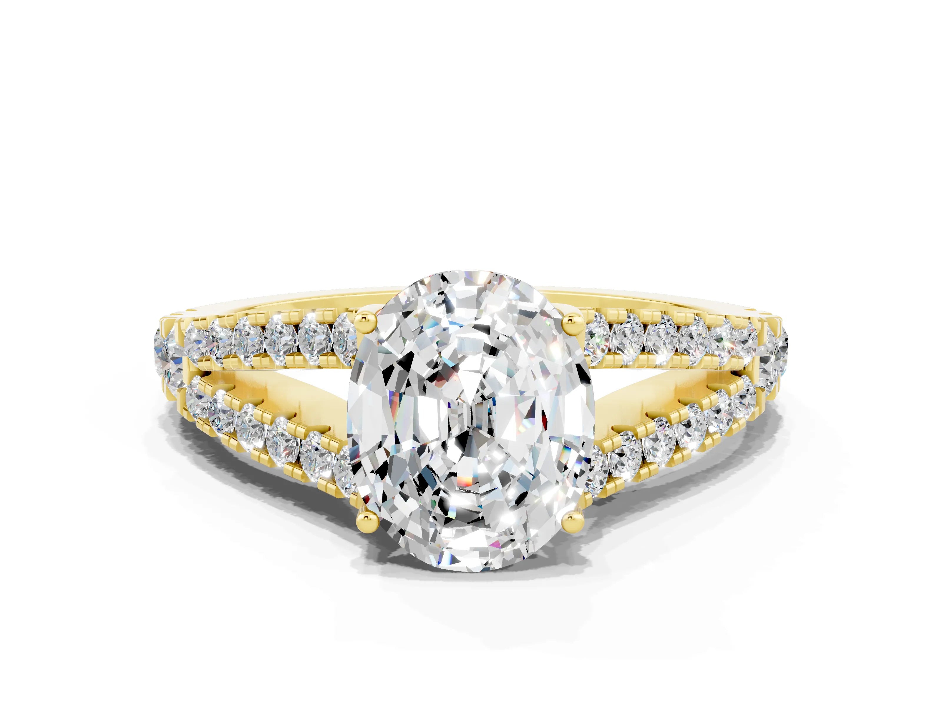 Yellow gold Oval Cut Moissanite Split Shank Pavé Engagement Ring with Four-Prong Setting_12