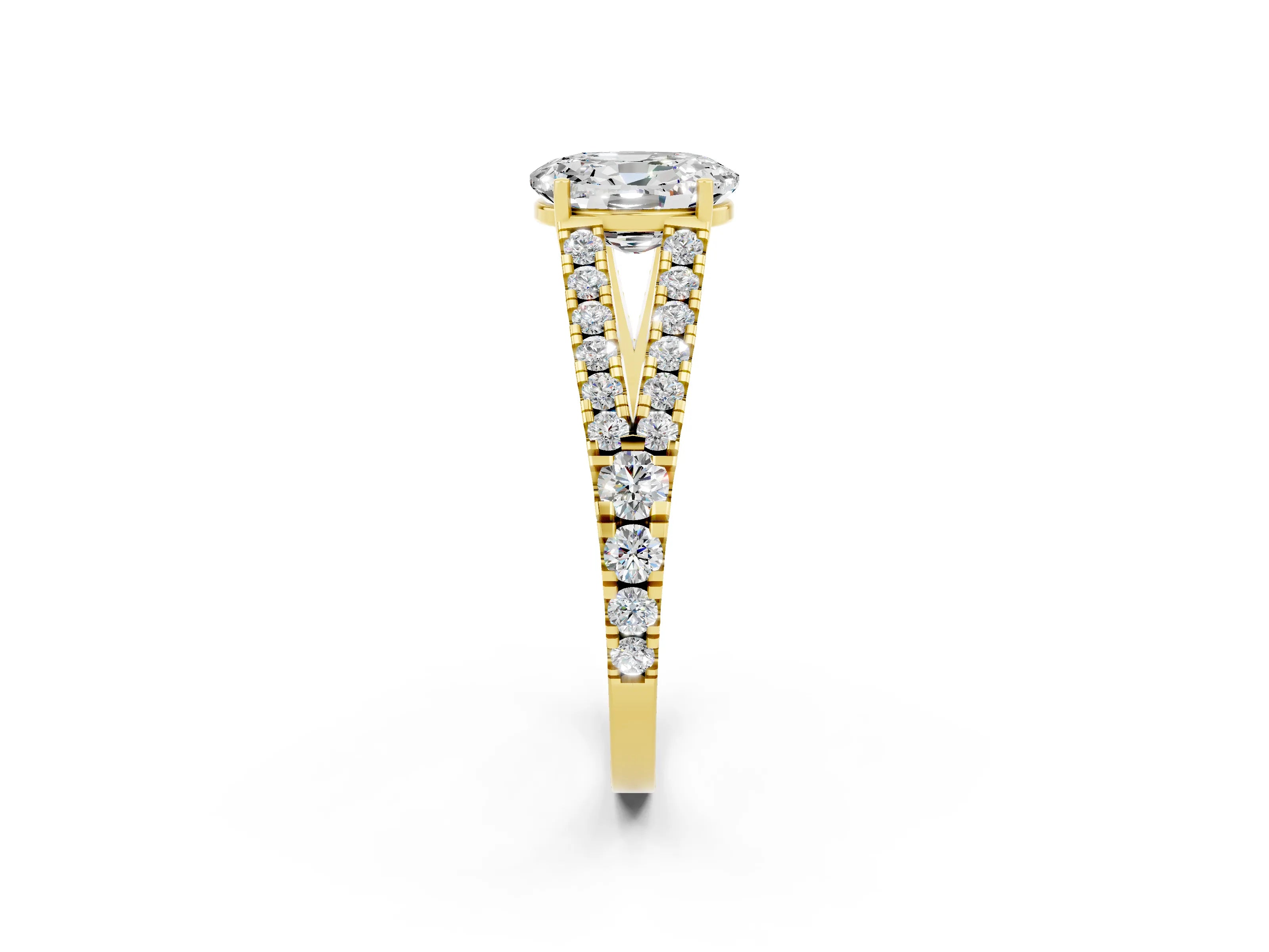 Yellow gold Oval Cut Moissanite Split Shank Pavé Engagement Ring with Four-Prong Setting_14