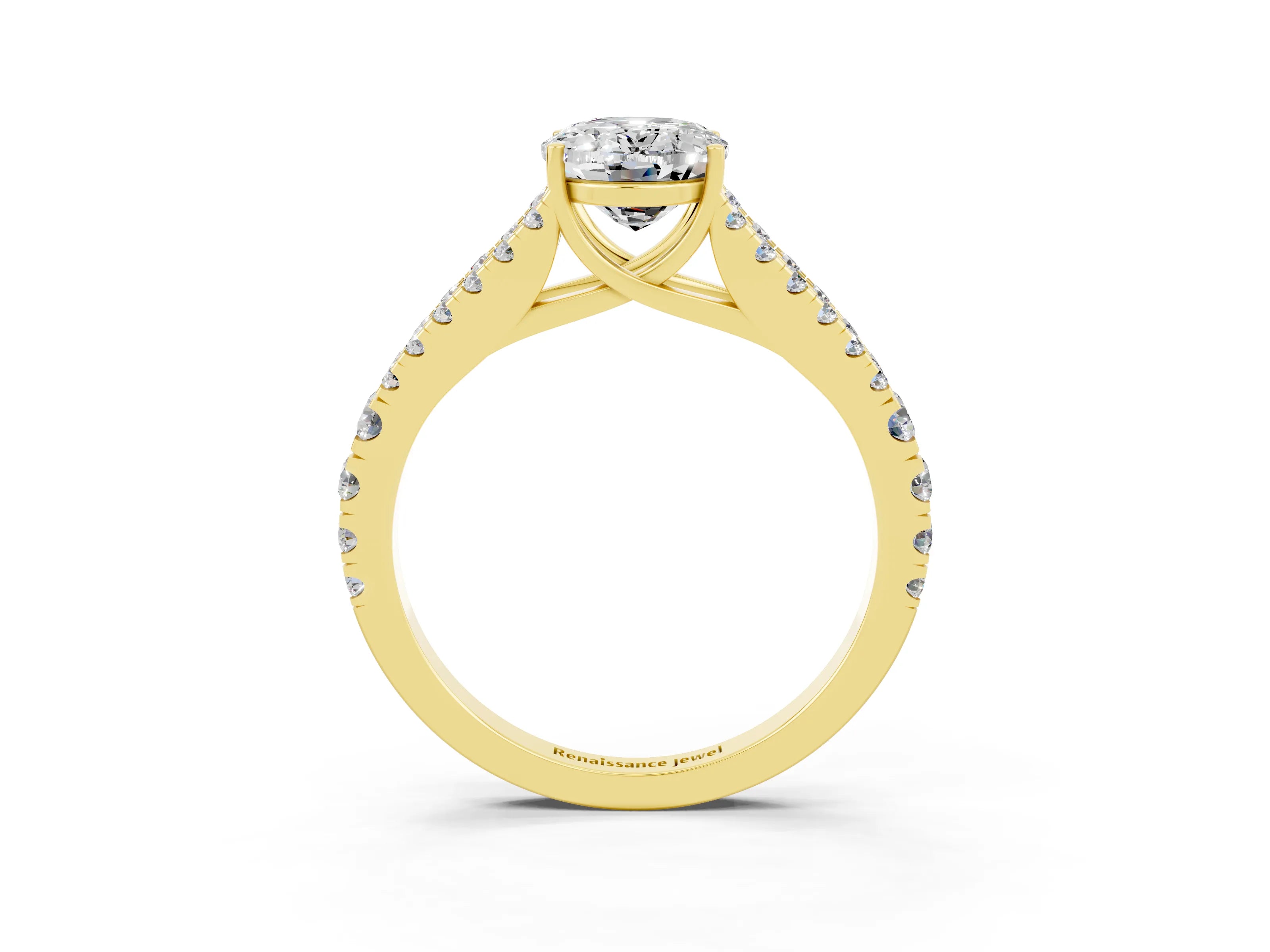 Yellow gold Oval Cut Moissanite Split Shank Pavé Engagement Ring with Four-Prong Setting_15