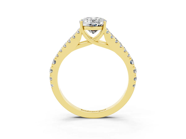 Yellow gold Oval Cut Moissanite Split Shank Pavé Engagement Ring with Four-Prong Setting