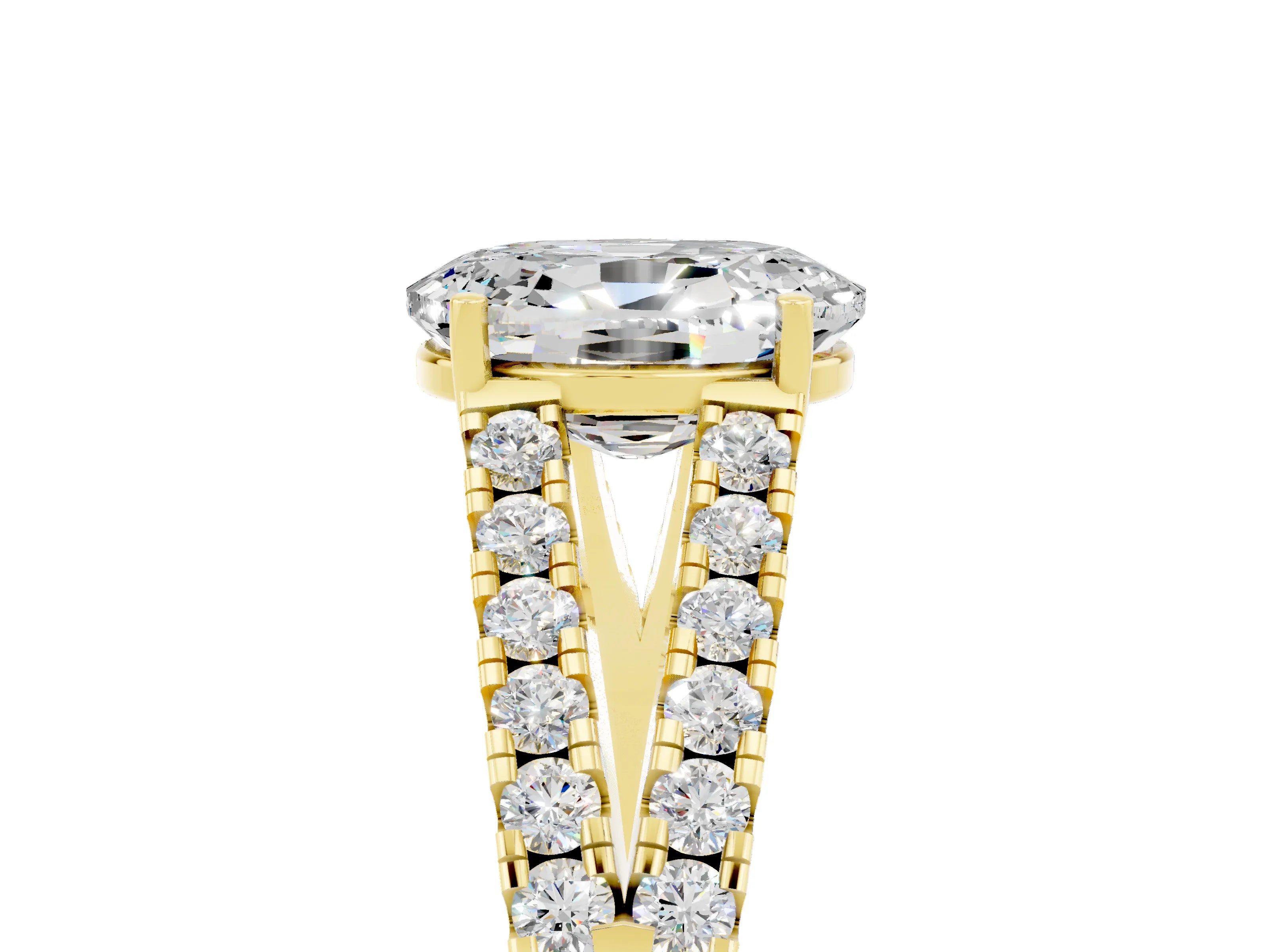 Yellow gold Oval Cut Moissanite Split Shank Pavé Engagement Ring with Four-Prong Setting_17
