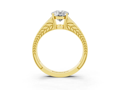 Yellow gold Oval Cut Moissanite Split Shank Ring with Pavé Band and Four-Prong Setting_3