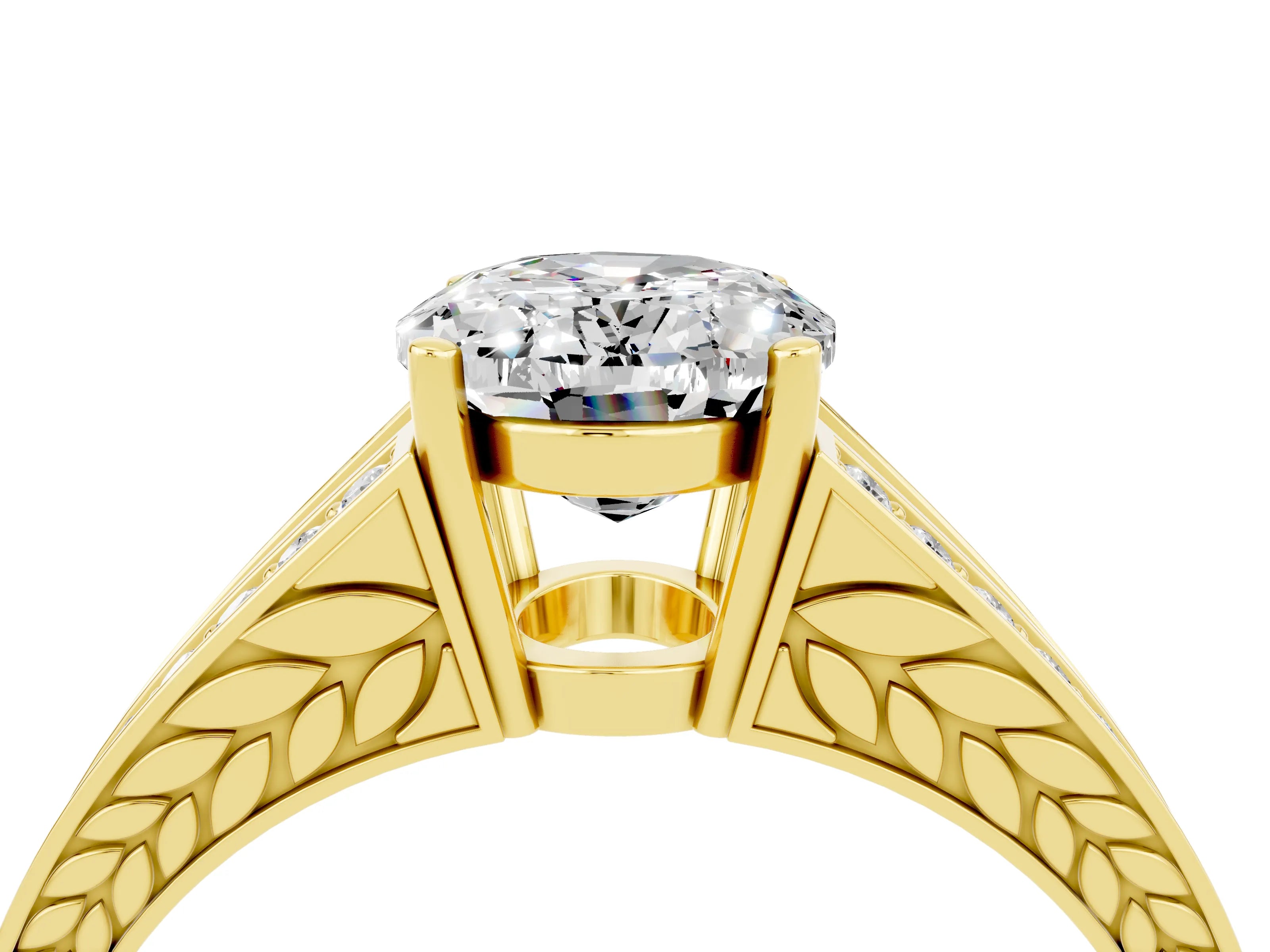 Yellow gold Oval Cut Moissanite Split Shank Ring with Pavé Band and Four-Prong Setting_4