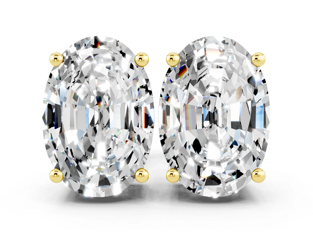 Yellow gold Oval Cut Moissanite Stud Earrings_18