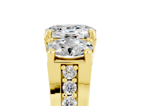 Yellow gold Oval Cut Moissanite Three-Stone Ring with Channel Set Band and Four-Prong Setting_5