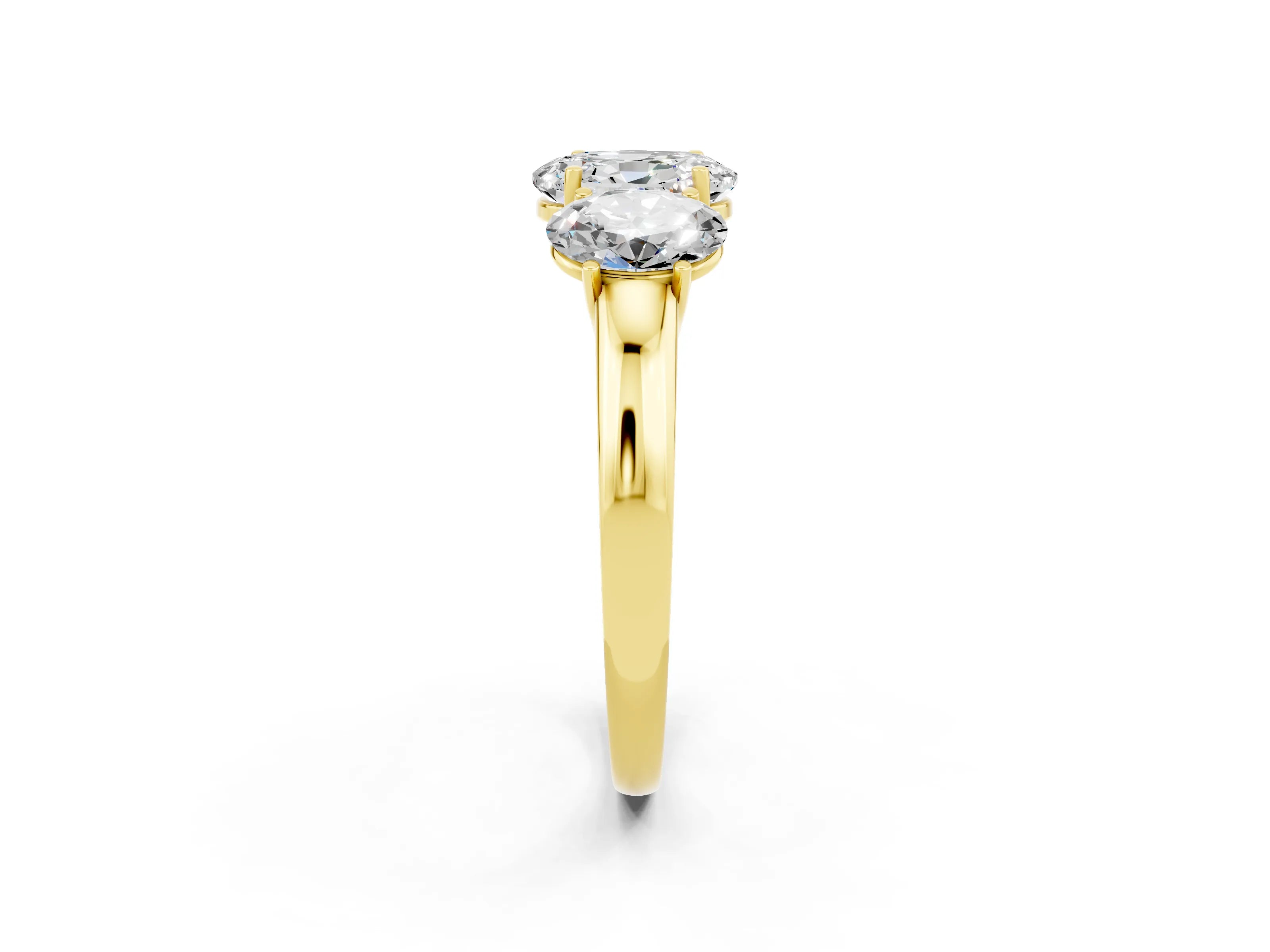 Yellow gold Oval Cut Moissanite Three-Stone Ring with Four-Prong Setting and Classic Band_2