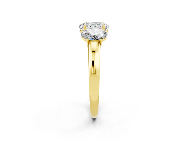 Yellow gold Oval Cut Moissanite Three-Stone Ring with Four-Prong Setting and Classic Band