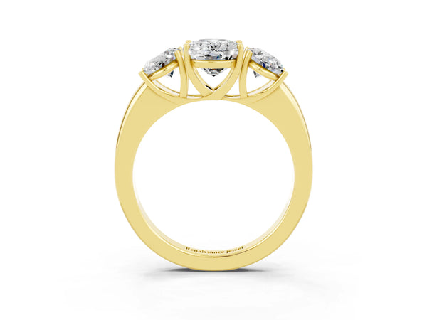 Yellow gold Oval Cut Moissanite Three-Stone Ring with Four-Prong Setting and Classic Band