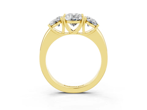 Yellow gold Oval Cut Moissanite Three-Stone Ring with Four-Prong Setting and Classic Band_3