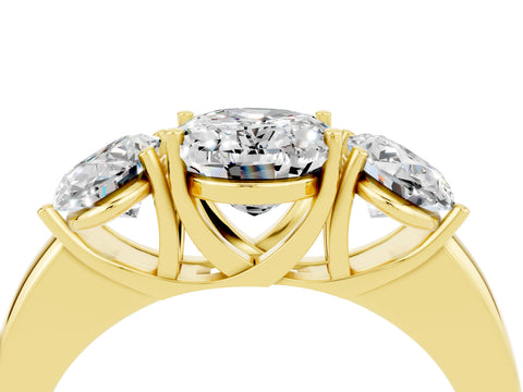 Yellow gold Oval Cut Moissanite Three-Stone Ring with Four-Prong Setting and Classic Band_4