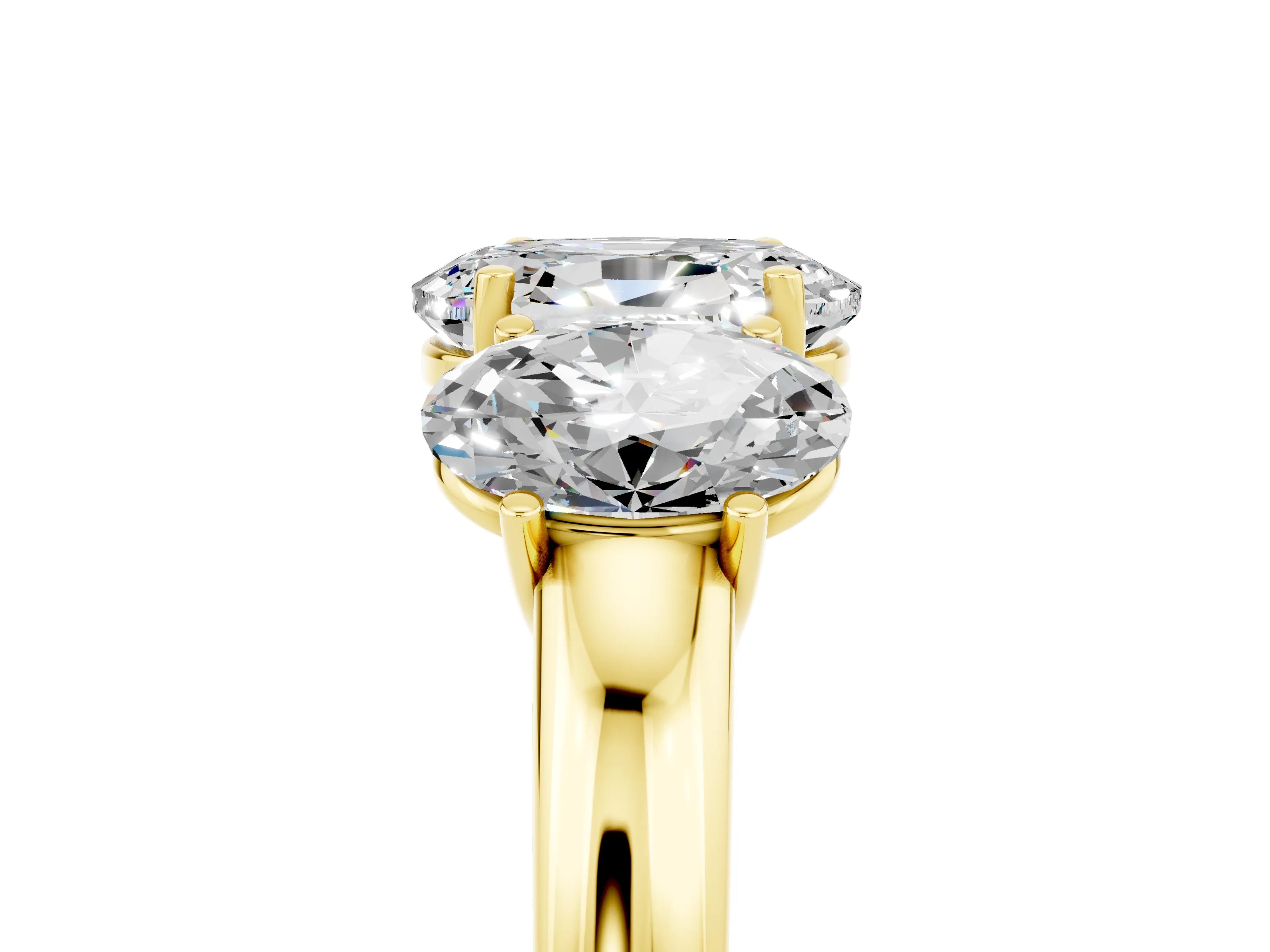 Yellow gold Oval Cut Moissanite Three-Stone Ring with Four-Prong Setting and Classic Band_5