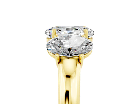 Yellow gold Oval Cut Moissanite Three-Stone Ring with Four-Prong Setting and Classic Band_5