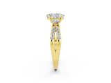 Yellow gold Oval Cut Moissanite Three-Stone Ring with Pavé Split Shank and Four-Prong Setting_14