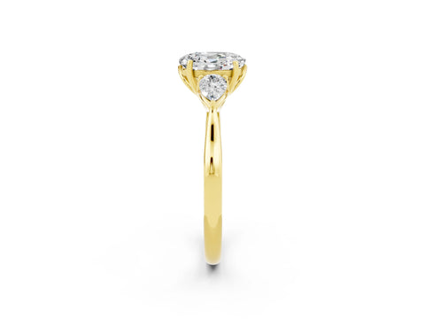 Yellow gold Oval Cut Moissanite Three-Stone Ring with Pear Side Stones and Four-Prong Setting_38