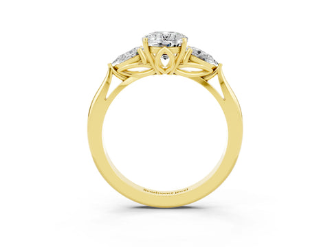 Yellow gold Oval Cut Moissanite Three-Stone Ring with Pear Side Stones and Four-Prong Setting_39