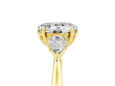 Yellow gold Oval Cut Moissanite Three-Stone Ring with Pear Side Stones and Four-Prong Setting_41