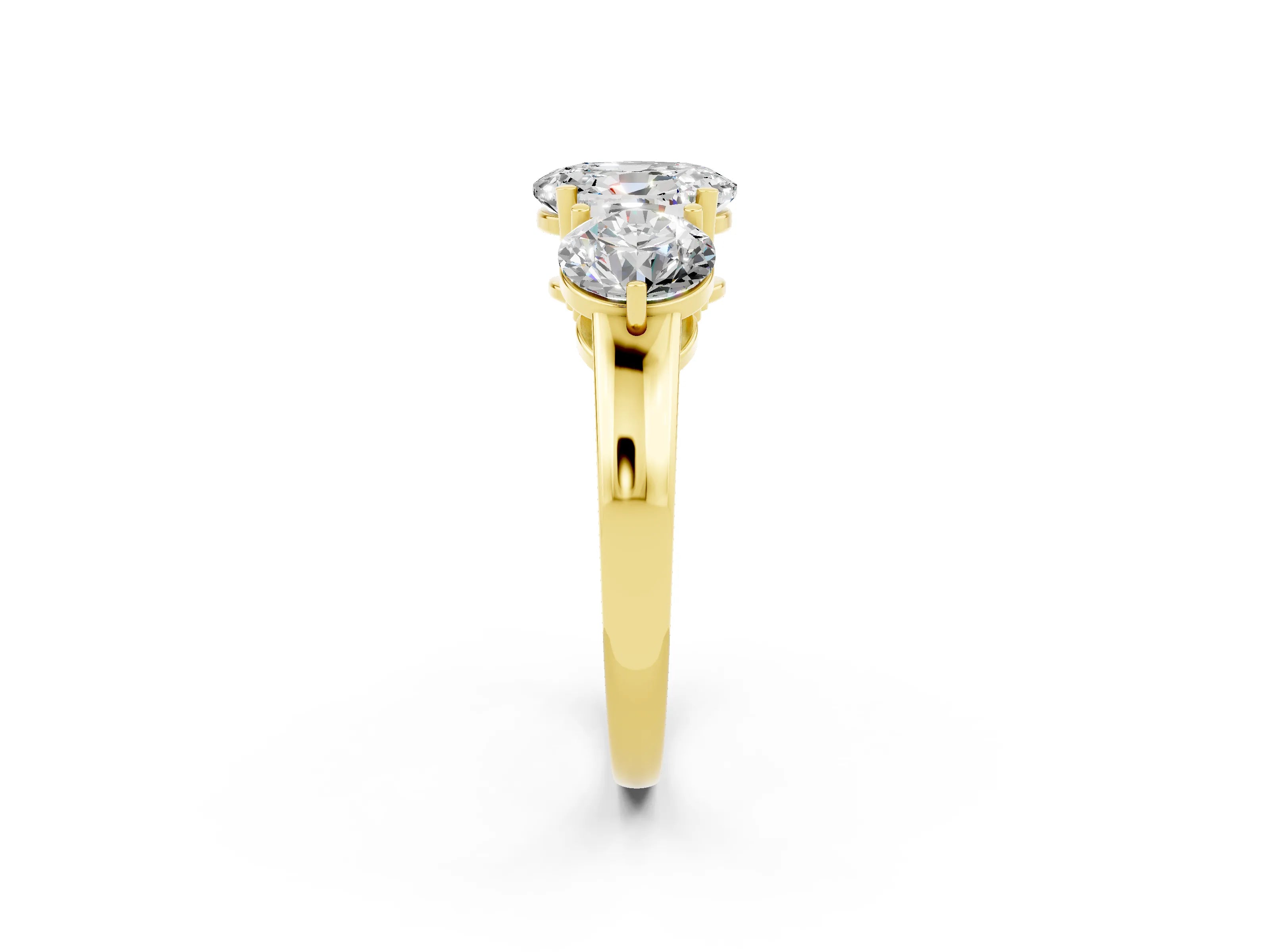 Yellow gold Oval Cut Moissanite Three-Stone Ring with Prong Setting and Classic Band_2