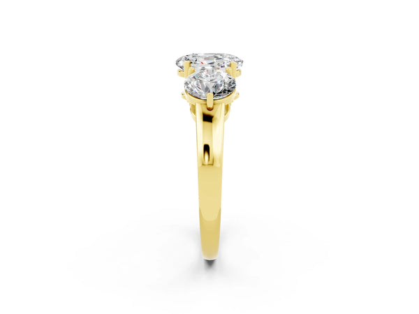 Yellow gold Oval Cut Moissanite Three-Stone Ring with Prong Setting and Classic Band
