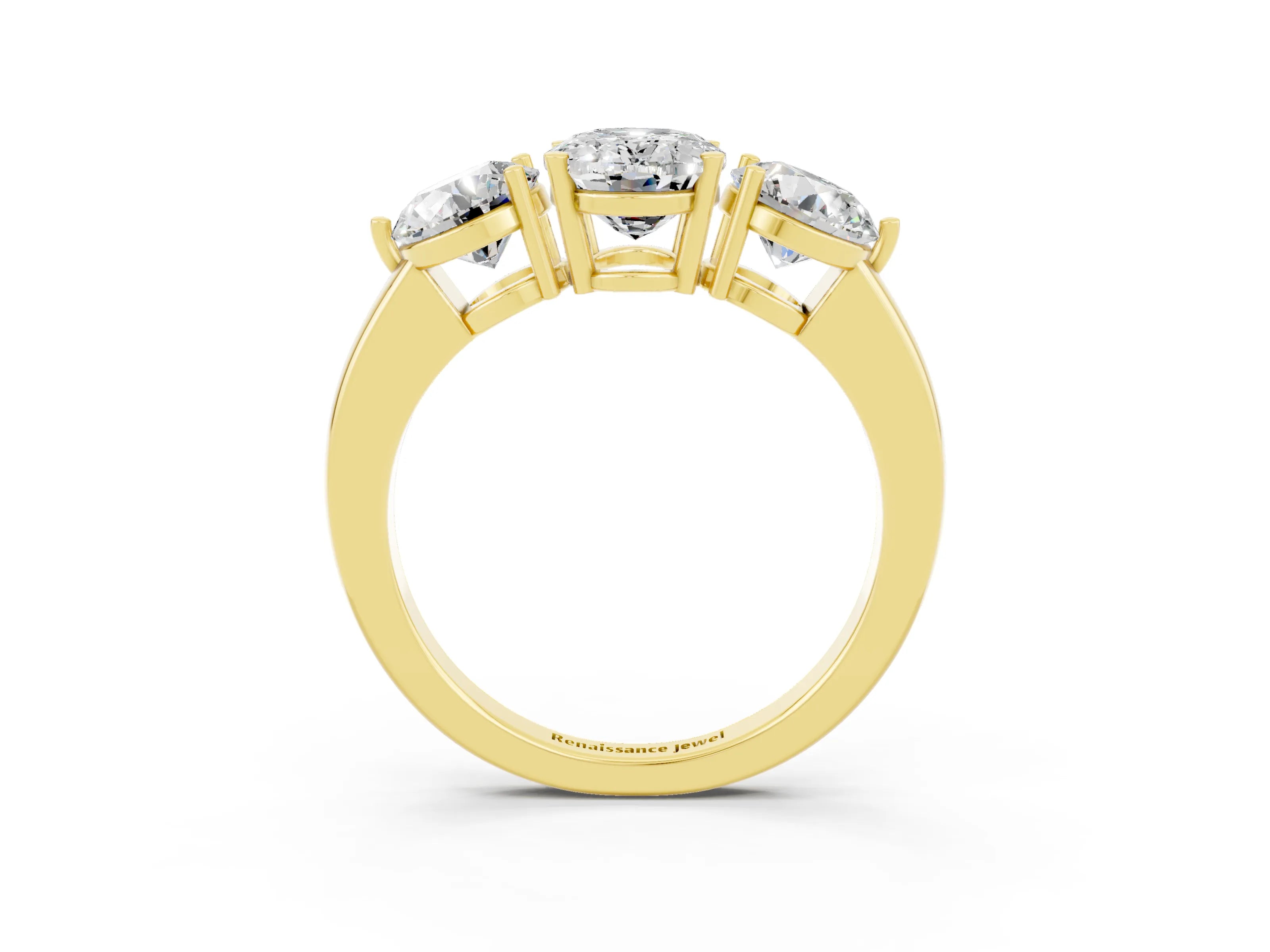 Yellow gold Oval Cut Moissanite Three-Stone Ring with Prong Setting and Classic Band_3