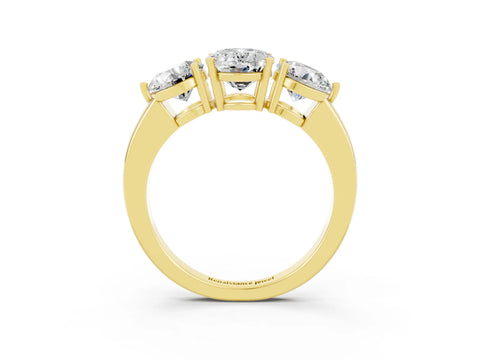 Yellow gold Oval Cut Moissanite Three-Stone Ring with Prong Setting and Classic Band_3