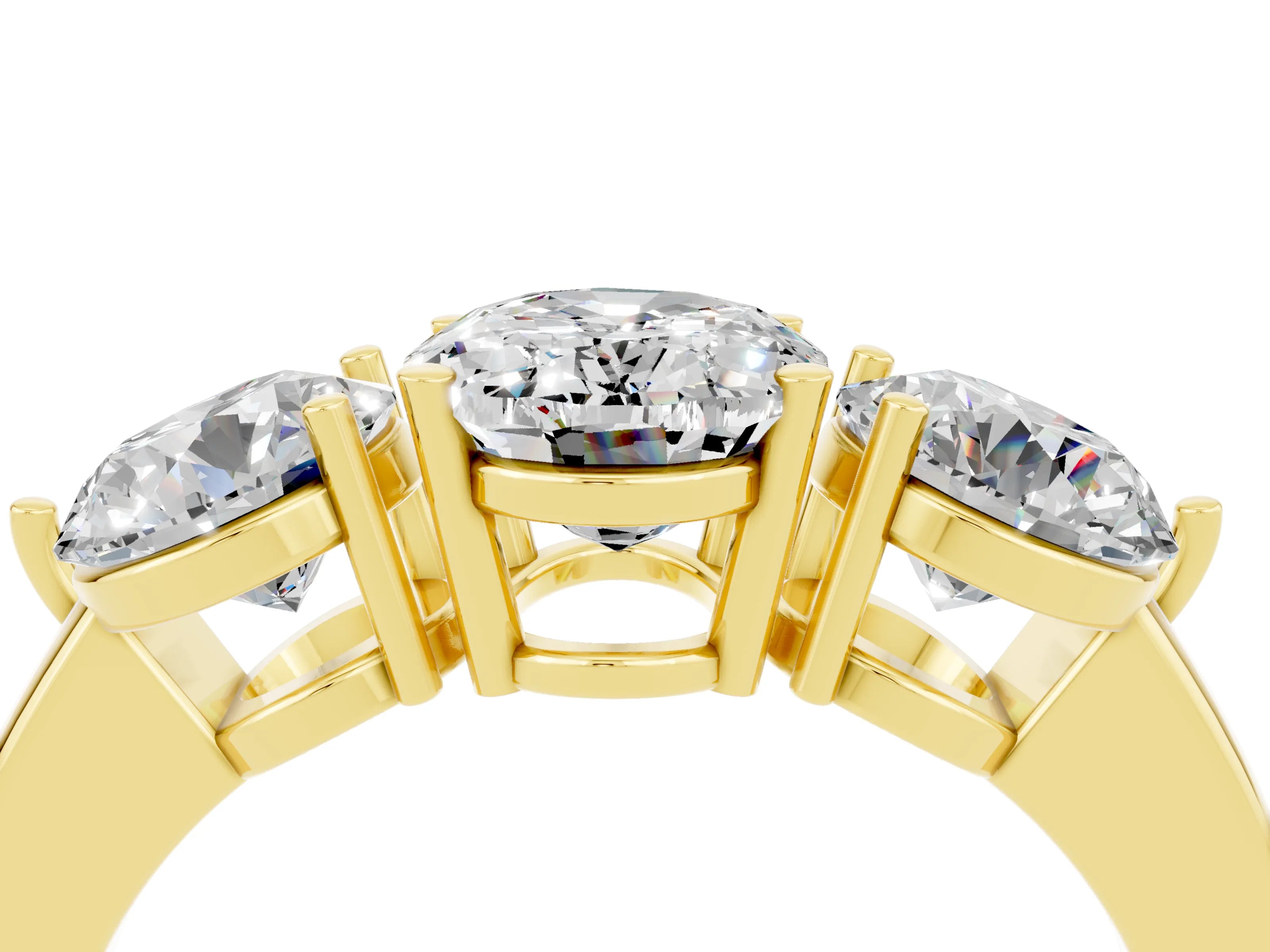 Yellow gold Oval Cut Moissanite Three-Stone Ring with Prong Setting and Classic Band_4