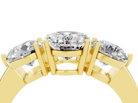 Yellow gold Oval Cut Moissanite Three-Stone Ring with Prong Setting and Classic Band_4
