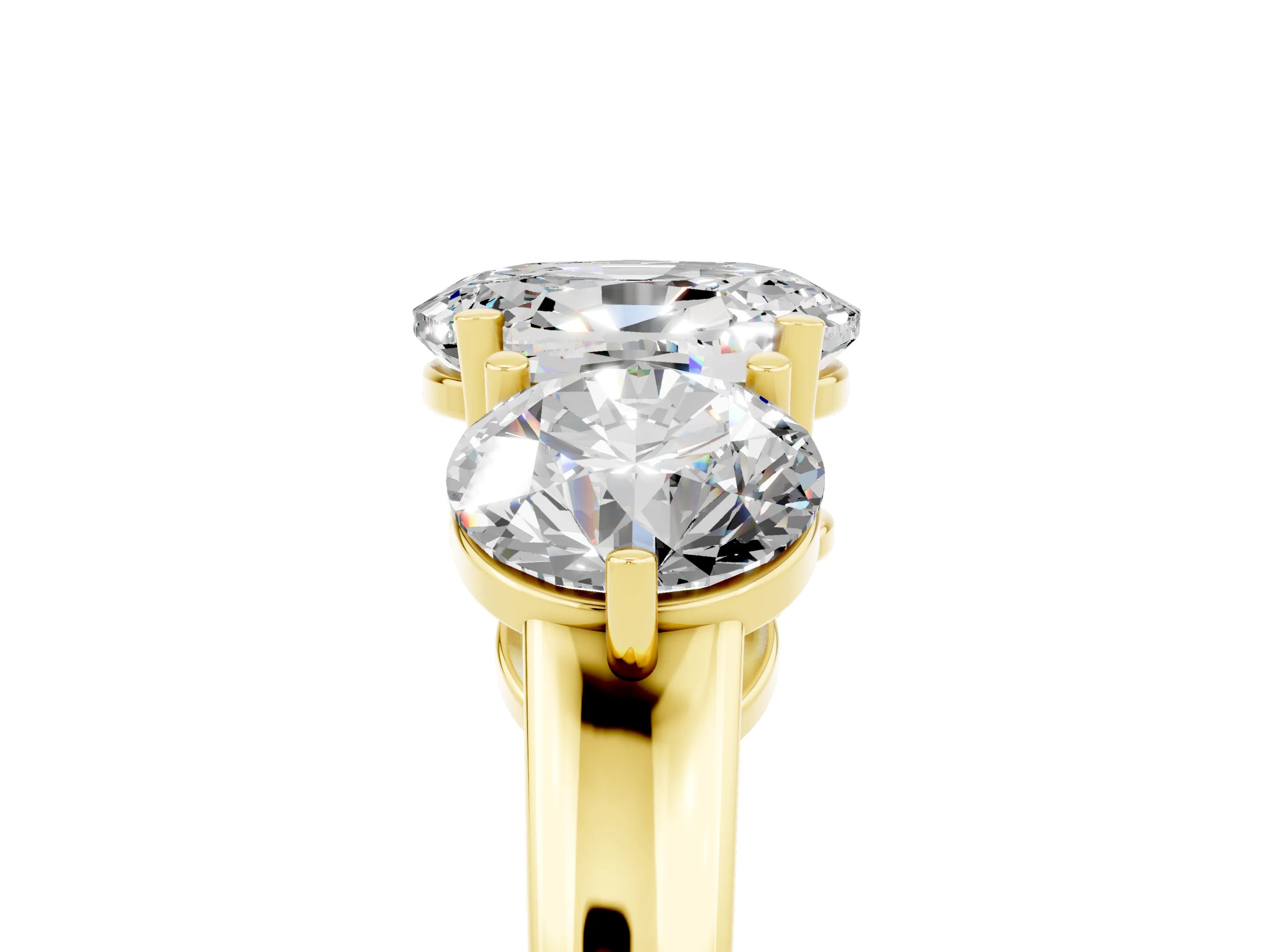 Yellow gold Oval Cut Moissanite Three-Stone Ring with Prong Setting and Classic Band_5
