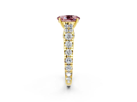 Yellow gold Oval Cut Morganite Classic Solitaire Ring with Pavé Band and Four-Prong Setting_2