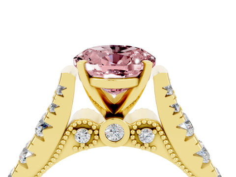 Yellow gold Oval Cut Morganite Classic Solitaire Ring with Pavé Band and Four-Prong Setting_4