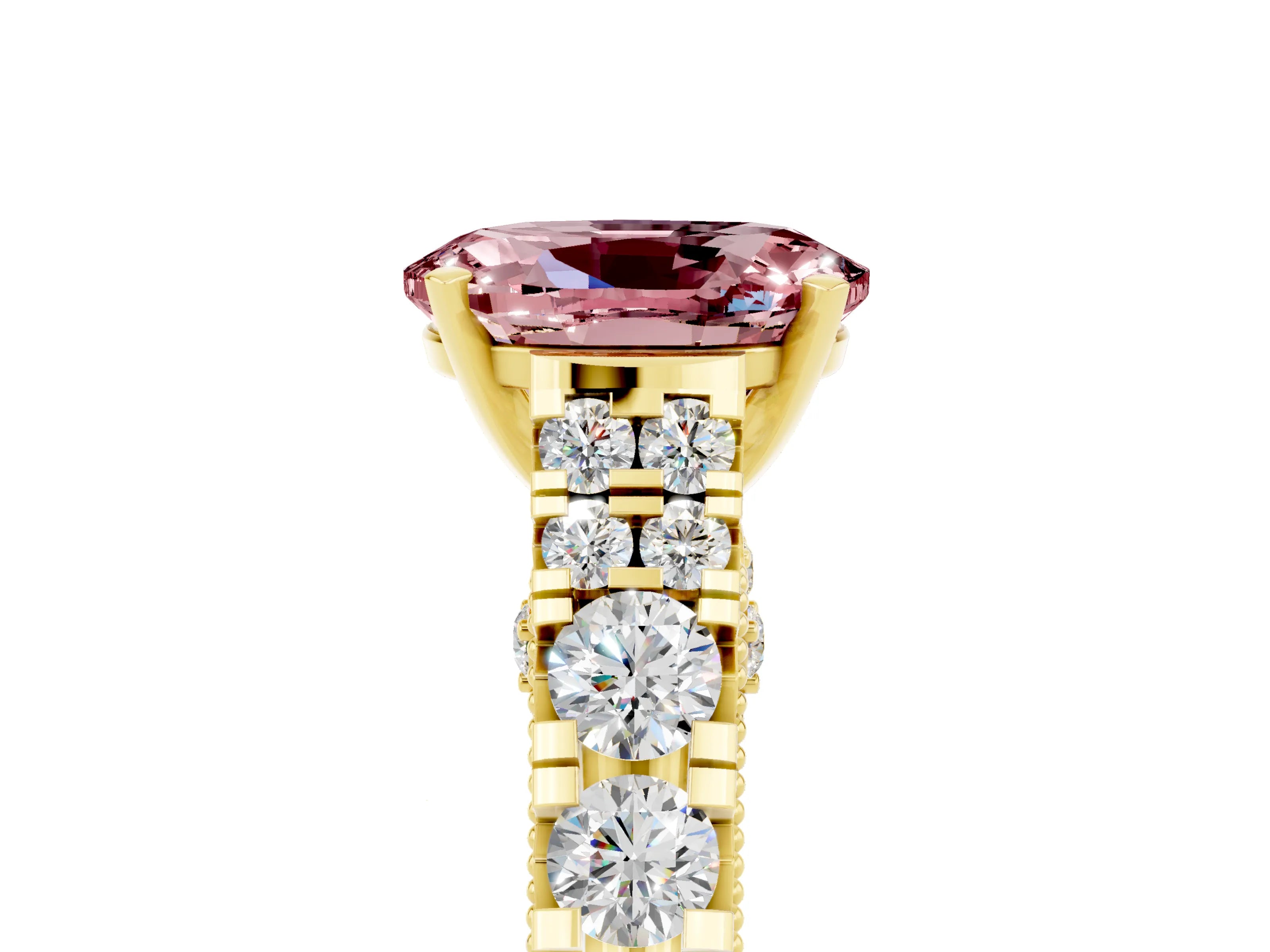 Yellow gold Oval Cut Morganite Classic Solitaire Ring with Pavé Band and Four-Prong Setting_5