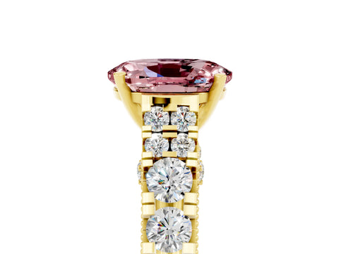 Yellow gold Oval Cut Morganite Classic Solitaire Ring with Pavé Band and Four-Prong Setting_5