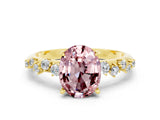 Yellow gold Oval Cut Morganite Cluster Side Stone Solitaire Ring with Prong Setting_24