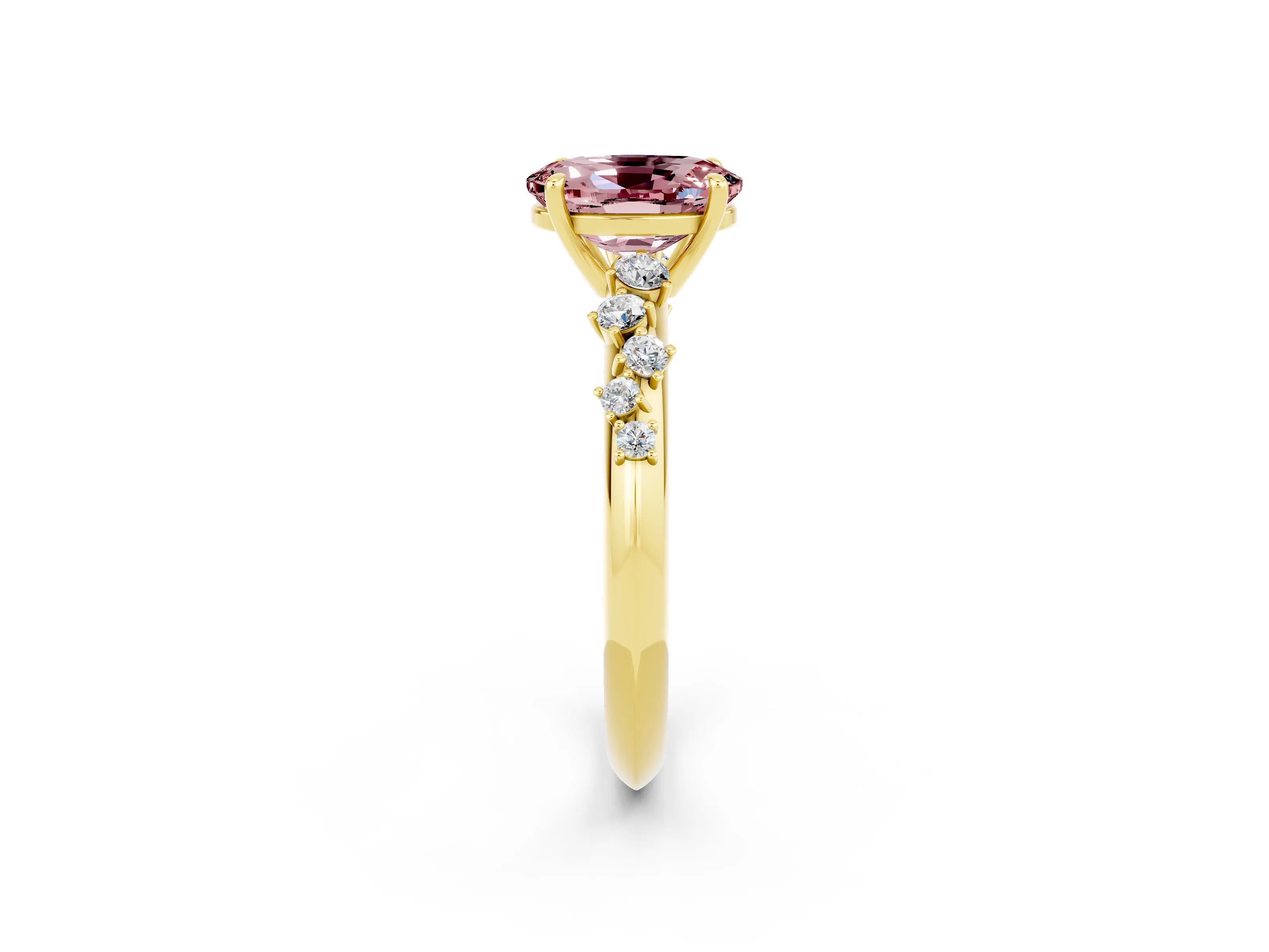 Yellow gold Oval Cut Morganite Cluster Side Stone Solitaire Ring with Prong Setting_26