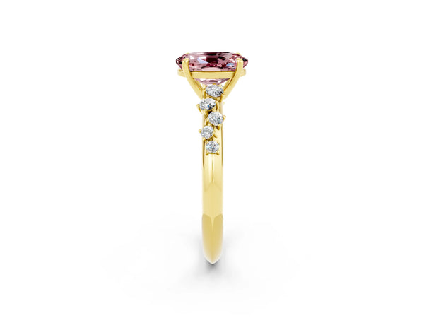 Yellow gold Oval Cut Morganite Cluster Side Stone Solitaire Ring with Prong Setting