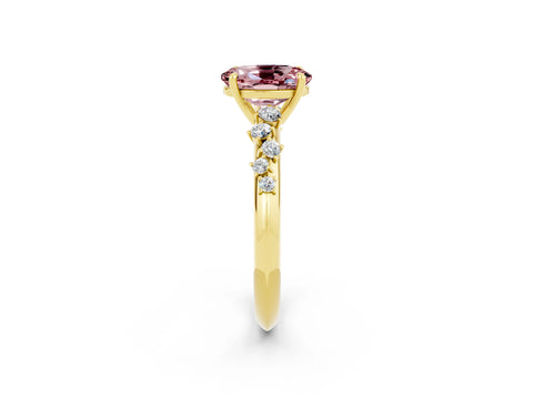 Yellow gold Oval Cut Morganite Cluster Side Stone Solitaire Ring with Prong Setting_26
