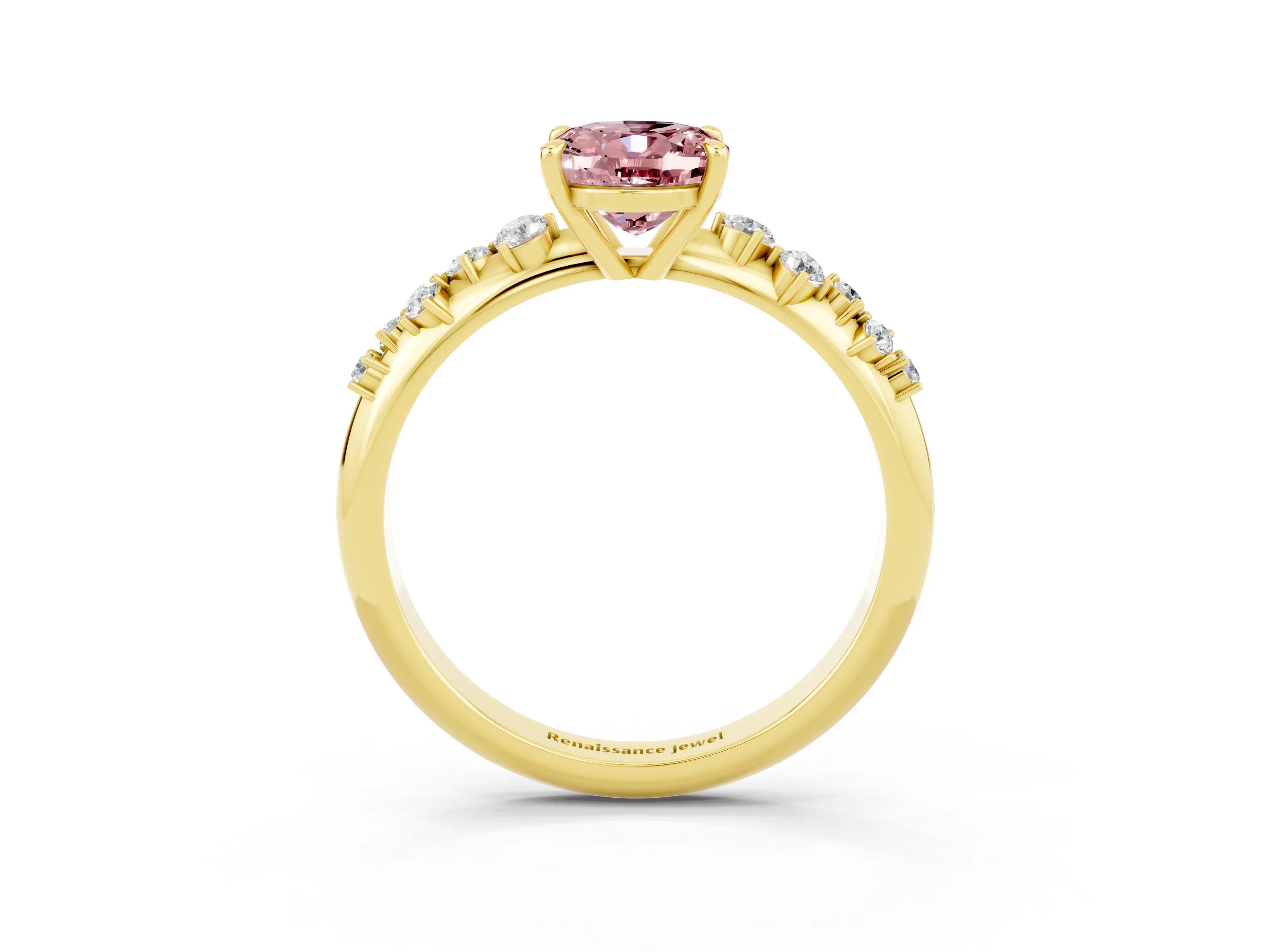 Yellow gold Oval Cut Morganite Cluster Side Stone Solitaire Ring with Prong Setting_27
