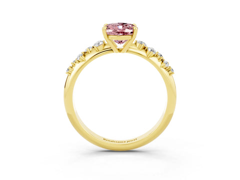 Yellow gold Oval Cut Morganite Cluster Side Stone Solitaire Ring with Prong Setting_27